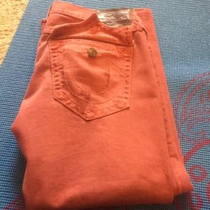 Red distressed True Religion Jeans